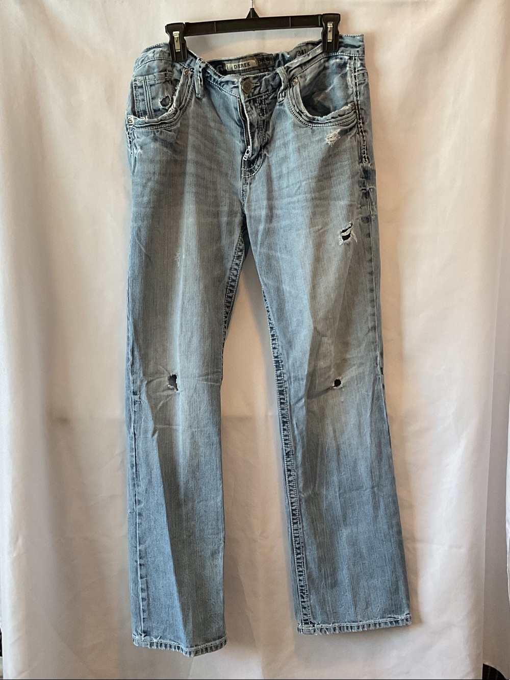 BKE Denim “Derek” Light Blue Distressed Straight Men's Jeans *many holes